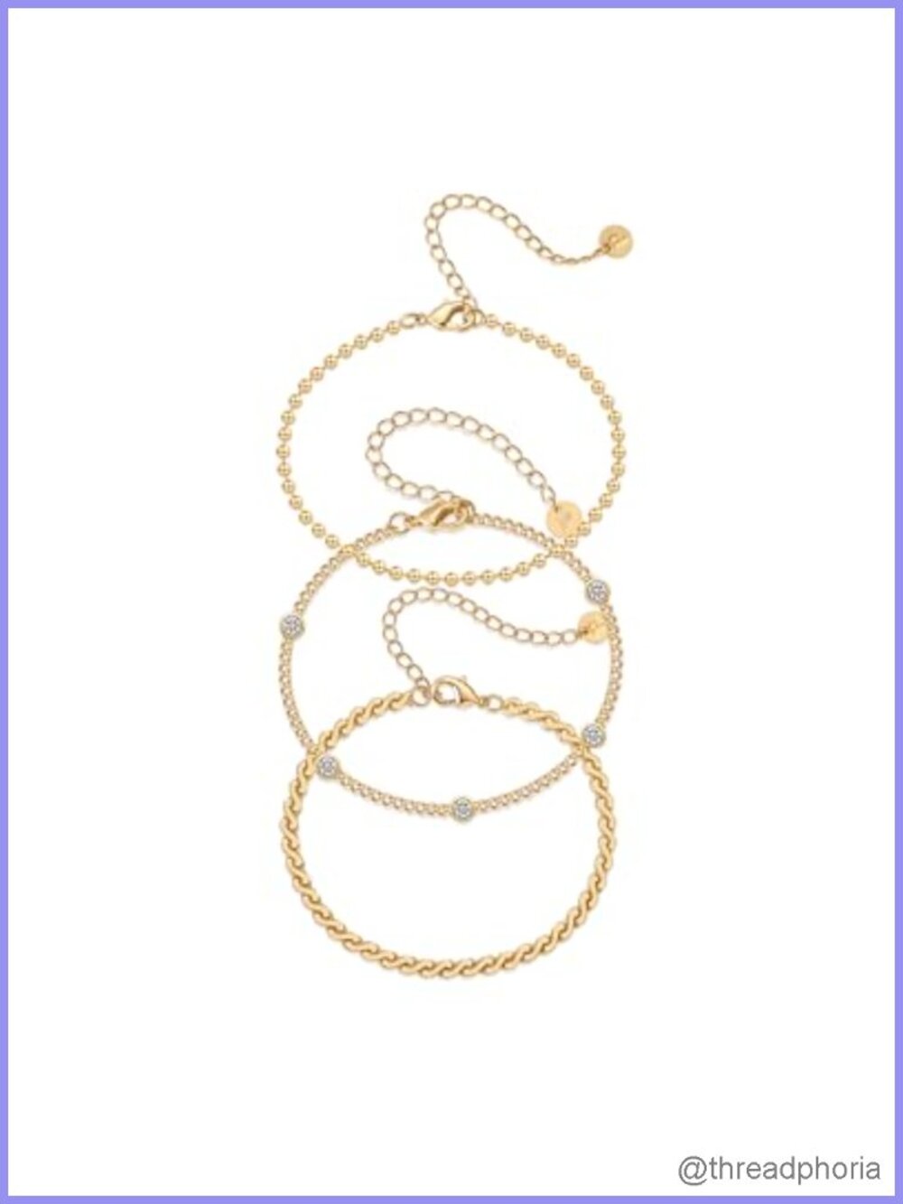18K Gold Plated Bracelet Set of 5 Stackable Bracelets for Women